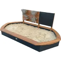 Axi Joey Sandkasten oval aus Holz - Braun/Anthrazit | Sandkasten Mit Spielwand und Kreidetafel | Mit Bodenplane & Schutzhülle | 158 x 91 x 57 cm