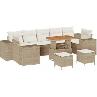 vidaXL Gartensofa-set 10 stk. 9-Sitzanzahl Beige und Creme Poly-Rattan
