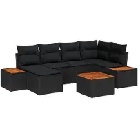 vidaXL Gartensofa-set 7 stk. 6-Sitzanzahl Schwarz Polyrattan