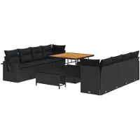 vidaXL Gartensofa-set mit Kissen 11 pcs Schwarz Poly-Rattan