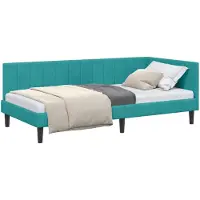 vidaXL Eckbettgestell mit Kopfteil Türkis 90 cm x 200 cm Samt