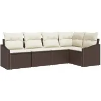 vidaXL Gartensofa-set 5 Stk. Braun und Weiß Poly-Rattan