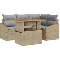 vidaXL Garten-Sofa-Set 5 stk. Beige Poly Rattan