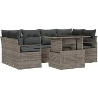 vidaXL Gartensofa-set 7 stk. 6-Sitzanzahl Grau Poly-Rattan