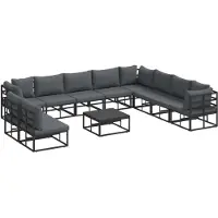 vidaXL Gartensofa-set 11 stk. Schwarz Aluminium