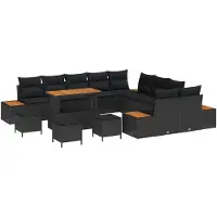 vidaXL Gartensofa-set mit Kissen 14 pcs Schwarz Poly Rattan