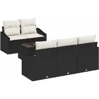 vidaXL Sofa Set 6 Stk. Schwarz und Creme Poly-Rattan