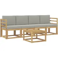 vidaXL Outdoor-Sofagarnitur 5 stk. Weiß und Hellgrau Polyester
