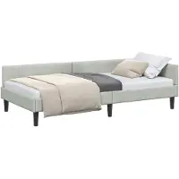 vidaXL Eckbettgestell mit Kopfteil Hellgrau 90 cm x 190 cm Samt