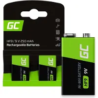 Green Cell 250mAh 9V 2 Stck Vorgeladene NI-MH 9V-Akkus - Akkubatterien HF9 9-V-Zellen, sofort einsatzbereit, geringe Selbstentladung, wiederaufladbare Akku Batterie, ohne Memory-Effekt
