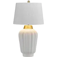 Elstead Lighting Elstead Bexley Tischleuchte E27 Weiß und gebürstetes Messing Helles Elfenbein mit goldenem Laminat innen