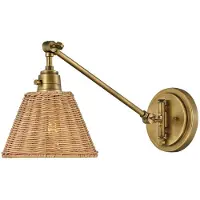 HINKLEY Elstead Arti Wandleuchte E27 Hertiage Messing, Rattan Schirm Glas klar