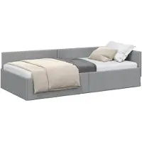 vidaXL Eckbettgestell mit Kopfteil Hellgrau 90 cm x 190 cm Stoff