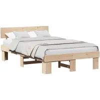 vidaXL Bettrahmen mit Kopfteil Natur 135 x 190 cm Massives Kiefernholz