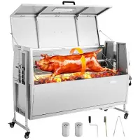 Vevor Drehspießgrill 38 W Spanferkelgrill Lammgrill Holzkohlegrill (132 cm Grilllänge) mit 60 kg Tragkraft &amp; Rädern &amp; 4-facher Höhenverstellung &amp; Deckel