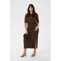 KAFFE CURVE Midikleid "Damen Kleid KCkristin", Damen, Gr. L, N-Gr, braun (coffee bean), Obermaterial: 95% Polyester PES. 5% Elasthan EL., Kleider Midikleid