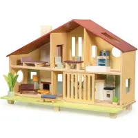 Mentari Holz Puppenhaus Cedar Chalet mit Möbeln - Lernspielzeug