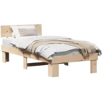 vidaXL Bettrahmen mit Kopfteil Natur 90 x 190 cm Massives Kiefernholz