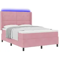 vidaXL Boxspringbett mit LED-Lichtleisten Rosa 140 x 200 cm Samt
