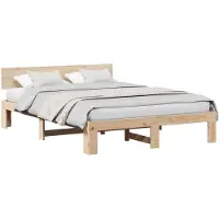 vidaXL Bettrahmen mit Kopfteil Natur 160 x 200 cm Massives Kiefernholz
