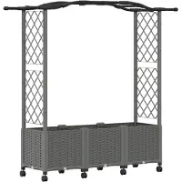 vidaXL Hochbeet mit Rankgitter und Dach Hellgrau 164 x 40 x 144 cm PP