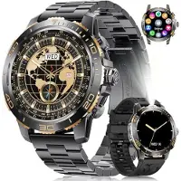 Lige Smartwatch Herren mit 800mAh/Taschenlampe für Android iOS, 1,43'' AMOLED Display Geschäfts-Armbanduhr mit Anrufen, 200+ Sportmodi, IP68 Wasserdicht, Herzfrequenz/Schlafmonitor, Metallarmband