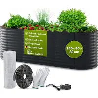 TTL Garden Hochbeet ELEGANCE L 240x80x80cm Anthrazit – Metall oval verzinkt stabil & modern