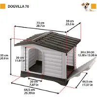 Ferplast Hundehütte DOGVILLA 70, Hundehütte Outdoor, Hundehaus, Seite zum öffnen, Boden zum Abtropfen, Isolierender Boden, Abnehmbares Dach, Lüftungsgitter, Recycelter Kunststoff, 73 x 59 x H 53 cm
