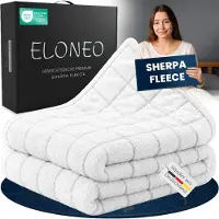 Aktiv shop GmbH ELONEO Gewichtsdecke Fleece, Sherpa, Kuscheldecke mit gleichmäßige Gewichtsverteilung, Weighted Blanket, 135x200cm, 9kg, Weiß