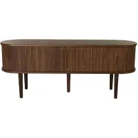 Miliboo - Vintage TV-Möbel aus dunklem Holz, Nussbaum mit Stauraum, 2 Schiebetüren L138 cm EPIC
