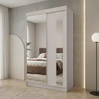 Beautysofa GAJA II Schwebetürenschrank 120 cm mit Spiegel – Kleiderschrank 2-türig, Schlafzimmer Schrank, Kaschmir/Kaschmir mit zwei Schubladen
