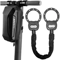 Rhein Beleuchtung Elektro-Scooter Zahlenschloss 93cm mit 8mm Stahlkette & Wasserdichter Tasche - 10000 Kombinationen - Sicherheits Schloss für E-Scooter, E-Bike