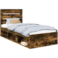 vidaXL Bettrahmen Geräucherte Eiche 100 x 200 cm Massives Kiefernholz