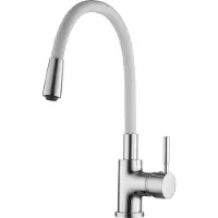 Sanicomfort Küchenarmatur BARCELONA Chrom/Weiß – Spültischarmatur mit flexiblem Auslauf & Einhebelmischer – Hochdruck Wasserhahn für Küche, 360° schwenkbar, modernes Design