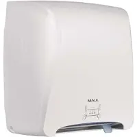 MAUL MaulCare Handtuchrollenspender 95324, berührungsfreie Einzelblattentnahme, Kapazität bis 760 Blatt, LED-Warnung, abschließbar, ABS