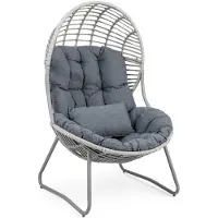 Costway Korbsessel Polyrattan, Gartensessel mit Kissen & Metallgestell, Gartenstuhl, Eiersessel, Loungesessel für Wohnzimmer Balkon Garten Terrasse