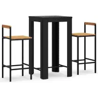 vidaXL 3-tlg. Gartenbar-Set Schwarz Poly Rattan & Massivholz Akazie
