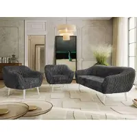 MKS Meble Couchgarnitur, Sofaset PIRS 1-1-3, Skandinavisches 3-Sitzer Sofa mit Sesseln, Sofa mit Wellenfederung, weiße Füße, Skandinavisch Design - Grau Cord