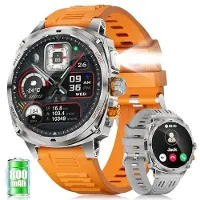Lige Smartwatch Herren 800mAh Akku, 1,75" AMOLED Bluetooth Telefonfunktion Smart Watch mit Taschenlampe, 100+ Sportmodi Fitnessuhr, SpO2/Herzfrequenz/Schlafmonitor für Android iOS Silber