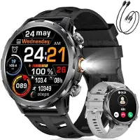 Lige Smartwatch Herren mit LED-Licht, 1000mAh Akku, 1.7" HD Smartwatch mit Anrufe, 100+ Sportmodi/Herzfrequenz/Schlafmonitor für Android iOS, IP68 Wasserdicht Sportuhr, 2 Silikon Bander