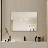 SUCCESS COURIER Badezimmerspiegel 50x70 cm Schwarzer Aluminiumrahmen Wandspiegel HD Kupferfrei Badspiegel Horizontal Vertikal Montierbar Alurahmen Spiegel Flur Ankleidezimmer