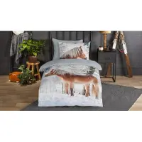 Muller Textil Good Morning Kinderbettwäsche "haflinger Pferd in de Schnee" - Multi - (140x200/220 cm) - Baumwolle Flanell