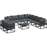 vidaXL Gartensofa-set mit Kissen 10 pcs Schwarz Aluminium
