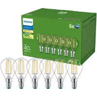 Philips Filament-Lampe Tropfenform, transparent 40 W P45 E14 x 6, 2,3 W, 40 W, E14, 485 lm, 50000 h, Warmweiß