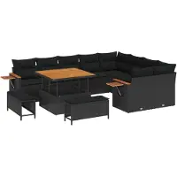 vidaXL Gartensofa-set mit Kissen 13 pcs Schwarz Poly-Rattan