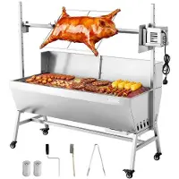 Vevor Drehspießgrill 38 W Spanferkelgrill Lammgrill Holzkohlegrill (1218 mm Grilllänge) mit 60 kg Tragkraft &amp; Rädern &amp; 4-facher Höhenverstellung &amp; Schutzblech