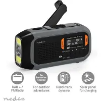 Nedis Notfallradio - Tragbare Ausführung - DAB+ / FM - Batteriebetrieben / Netzstromversorgung / Solar Powered - Weckerfunktion - Grau / Orange / Schwarz