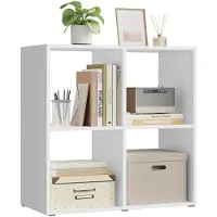 Woltu SK053ws Bücherregal – 4 offene Fächer – helles Eiche – 60 x 60 x 29 cm
