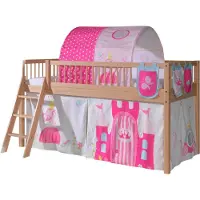 Vipack Halbhochbett Forrest mit Bettzelt, Tunnel und Aufbewahrungstaschen Princess - Buchenholz