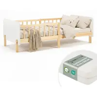 Homestyle4u Kinderbett 90x200 mit Rausfallschutz Weiß Holzbett Matratze mit  Standard 100 mit  Standard 100 Lattenrost Kiefer Massivholz